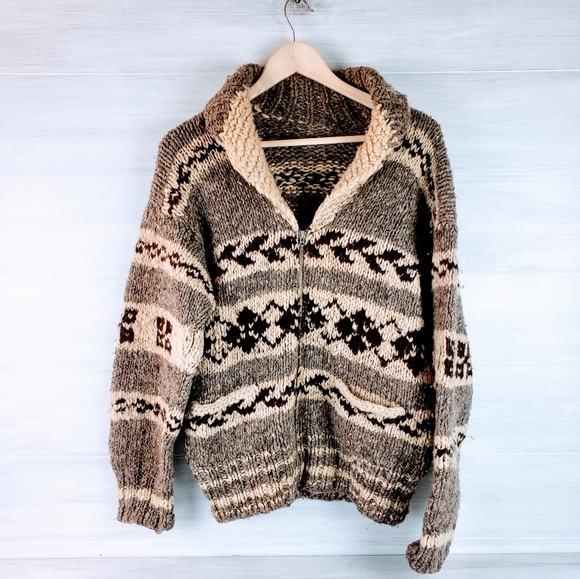 Vintage Sweaters - Vintage Cowichan Wool Knit Zip Sweater
